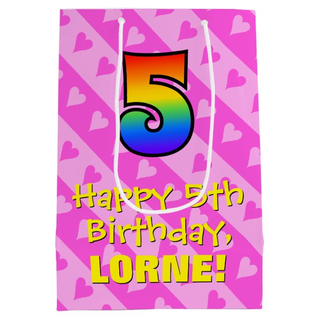 Femte födelsedagen: Roligt Rosa Hearts Rand & Rain (Baksidan)