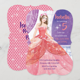 Femte födelsedagen, Rosa Princess Activity Activit Inbjudningar