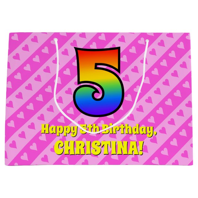 Femte födelsedagen: Rosa Rand & Hearts, regnbåge n (Framsidan)