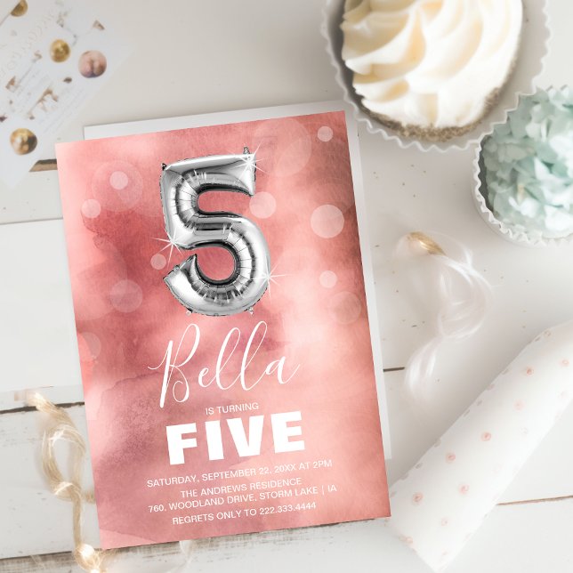 Femte födelsedagen Silver | ROSA PARTY Inbjudningar (Skapare uppladdad)