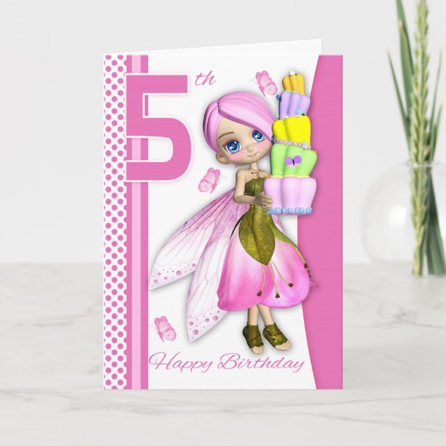 Femte födelsedagen: Topsy Cake Fantasy Fairy Cutie Kort (Framsida)