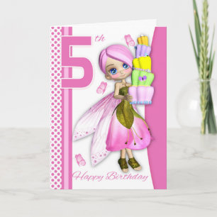 Femte födelsedagen: Topsy Cake Fantasy Fairy Cutie Kort