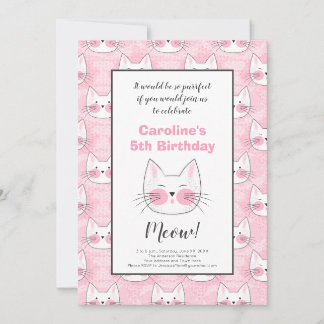 Femte Födelsedagsfesten för Girl Rosa Kattunge Meddelande (Framsida)