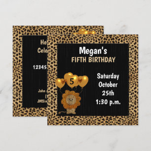 Femte Födelsedagsfesten i Golden Cheetah Print Inbjudningar