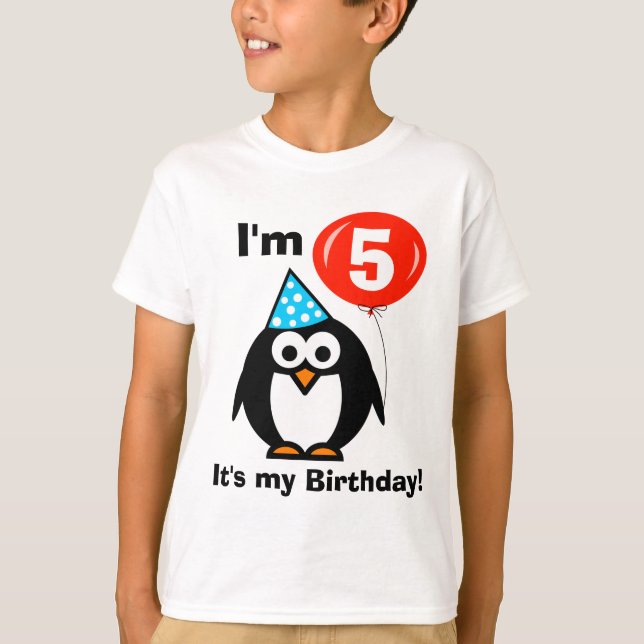 Femte födelsedagskjorta med söt penguin t-shirt (Framsida)