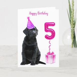 Femte födelsedagstäckande tema - Cute Hund Girl Gi Kort