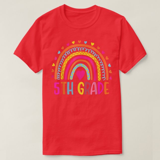 Femte Klass Boho Rainbow Teacher Student i förra d T Shirt (Design framsida)