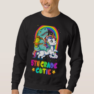 Femte Klass Cutie Dinosaur Riding Unicorn tillbaka Lång Ärmad Tröja