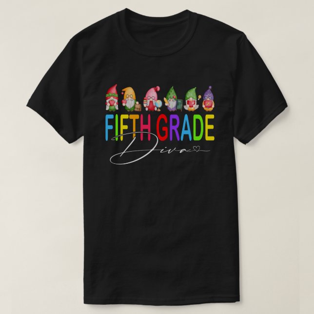 Femte Klass Diva Back to school Gnomes T Shirt (Design framsida)