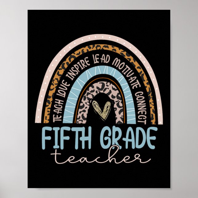 Femte klass lärare Leopard Boho regnbåge tillbaka  Poster (Framsidan)