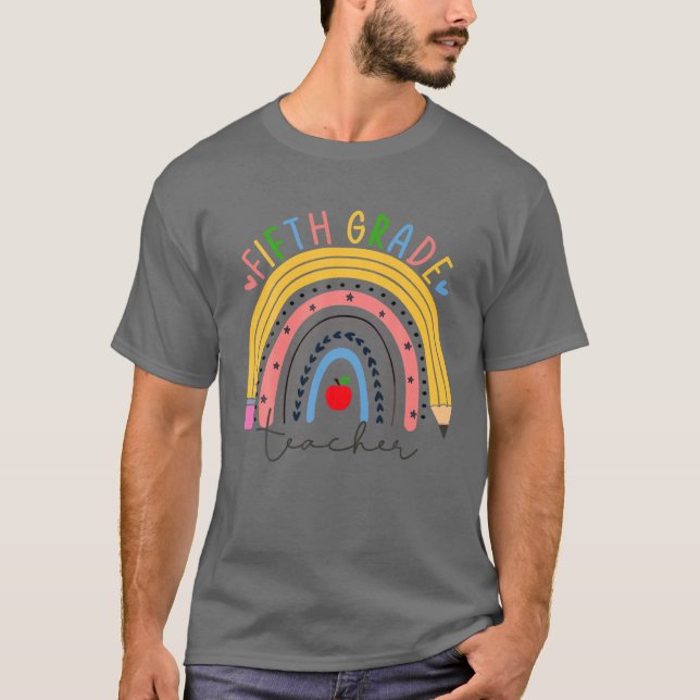 Femte Klass-läraren Funny Boho Rainbow tillbaka ti T Shirt (Framsida)