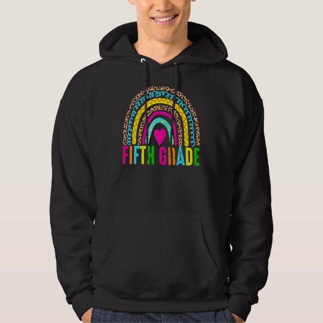 Femte Klass-läraren Leopard Rainbow 5th Klass Teac Hoodie (Framsida)
