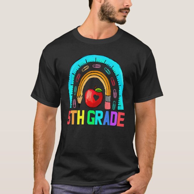 Femte Klass-läraren Leopard Rainbow 5th Klass Teac T Shirt (Framsida)