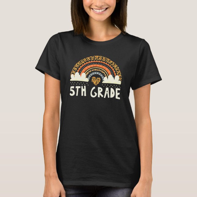 Femte Klass Leopard-läraren Student Back to school T Shirt (Framsida)
