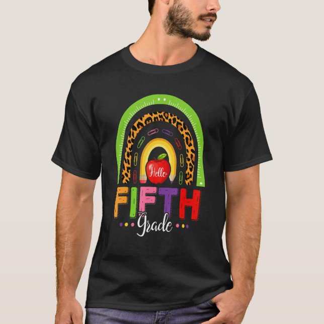 Femte Klass Leopard Rainbow Hej Back to school Tea T Shirt (Framsida)