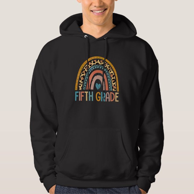 Femte klass leopard regnbåge första dagens lärare  hoodie (Framsida)