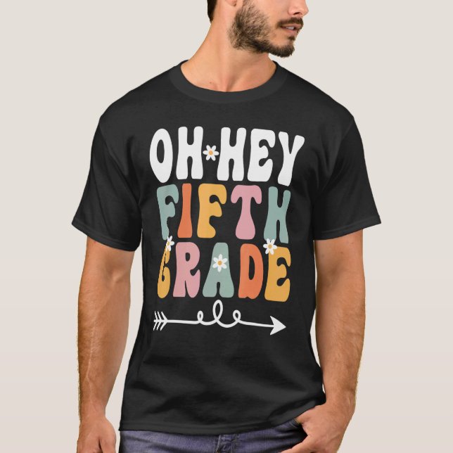 Femte Klass Retro Groovy Lärare Student 5 t Shirt (Framsida)