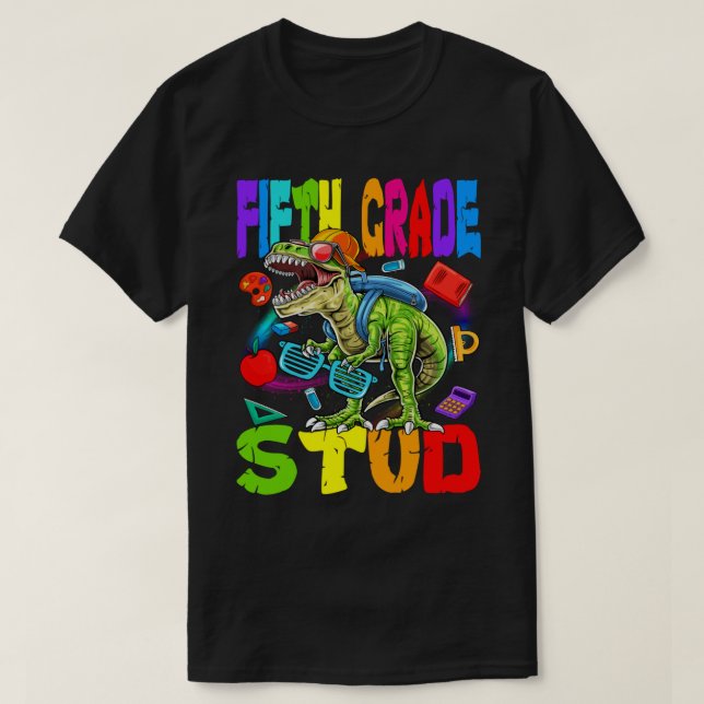Femte Klass Stud Dinosaur Back to school T Shirt (Design framsida)