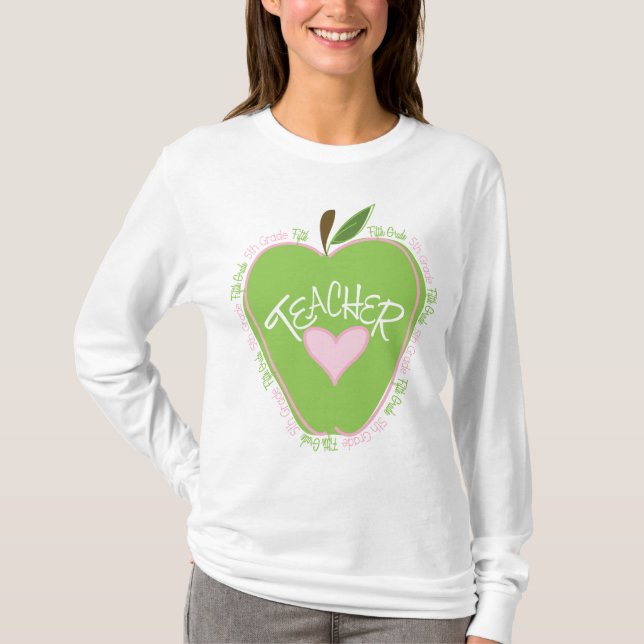 Femte klasslärarerosor & gröna Apple T Shirt (Framsida)