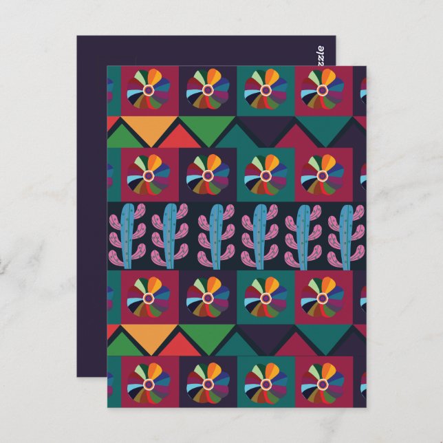 Femte maj mexikansk konst mönster vykort (Fram/baksida)