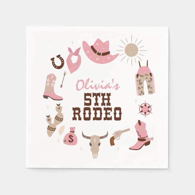 Femte Rodeo Rosa Western Cowboy 5-årsdag Pappersservett (Framsidan)