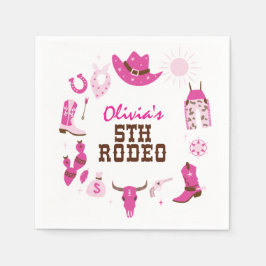 Femte Rodeo Rosa Western Cowboy 5-årsdag Pappersservett