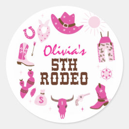 Femte Rodeo Rosa Western Cowboy 5-årsdag Runt Klistermärke