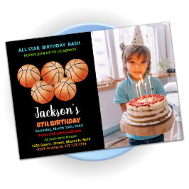 Femte svarta Orangen Basketball Birthday Photo Inbjudningar