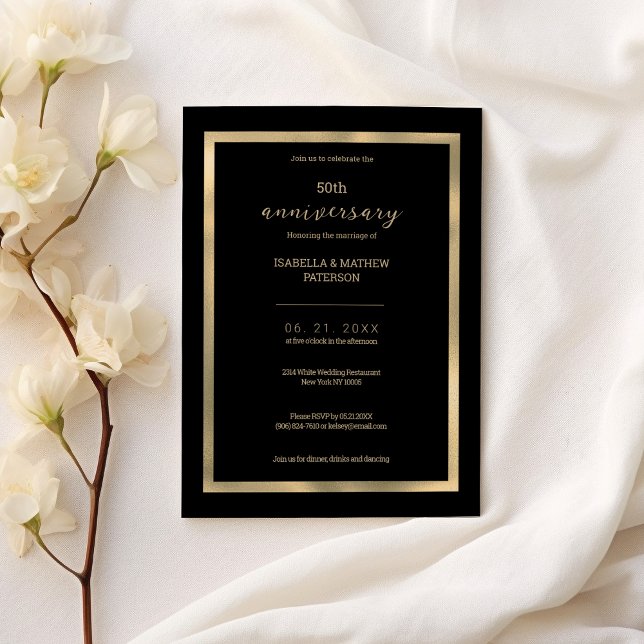 Femtio Bröllop-årsdagen för lyxsvart guld Inbjudningar (Luxury black gold 50th Wedding Anniversary )
