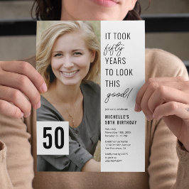 Femtio Chic Foto 50-års Födelsedagsfest Inbjudan