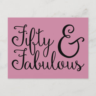 Femtio & Fabulous Birthday, Black Typography (48) Vykort