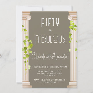 Femtio Fabulous Elegant Brown Grekiska tema Birthd Inbjudningar