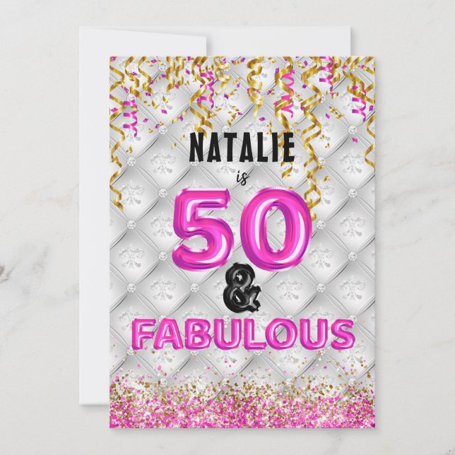 Femtio Fabulous Guld Rosa 50:e Inbjudningar (Framsida)