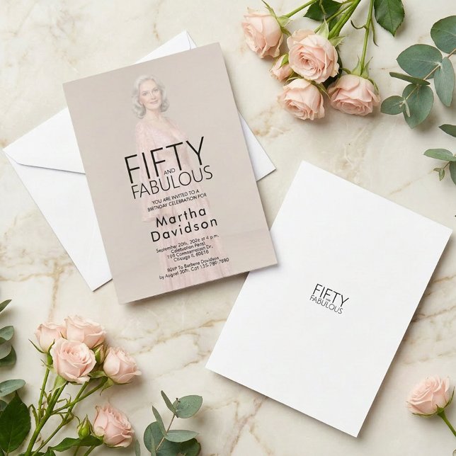 Femtio & Fantastisk Chic Foto Födelsedagsglam Inbjudningar (Fifty & Fabulous Chic Photo Birthday Glam Invitation)