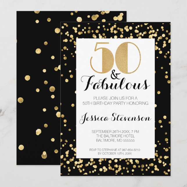 Femtio & Fantastisk Guld 50-årsfest Inbjudningar (Fram/baksida)
