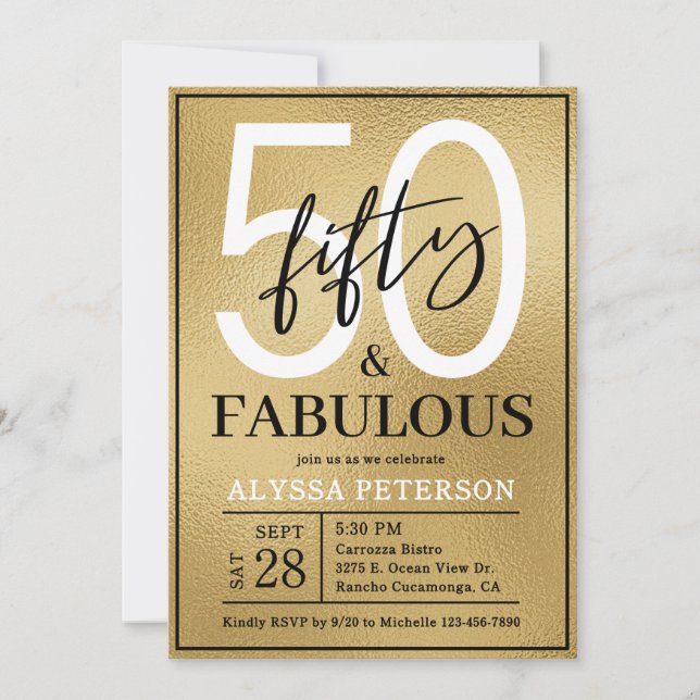 Femtio & Fantastisk Guldskript 50-årsdag Inbjudningar (Framsida)
