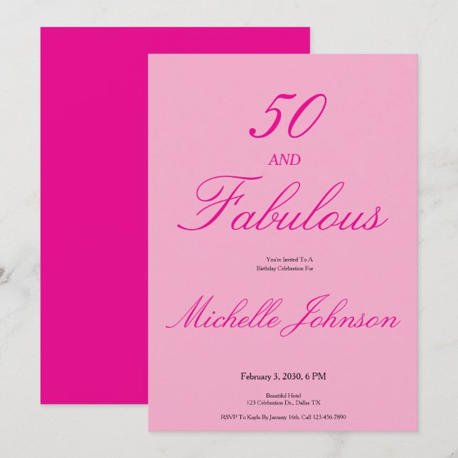 Femtio & Fantastisk Rosa 50-årsfest Inbjudningar (Fram/baksida)