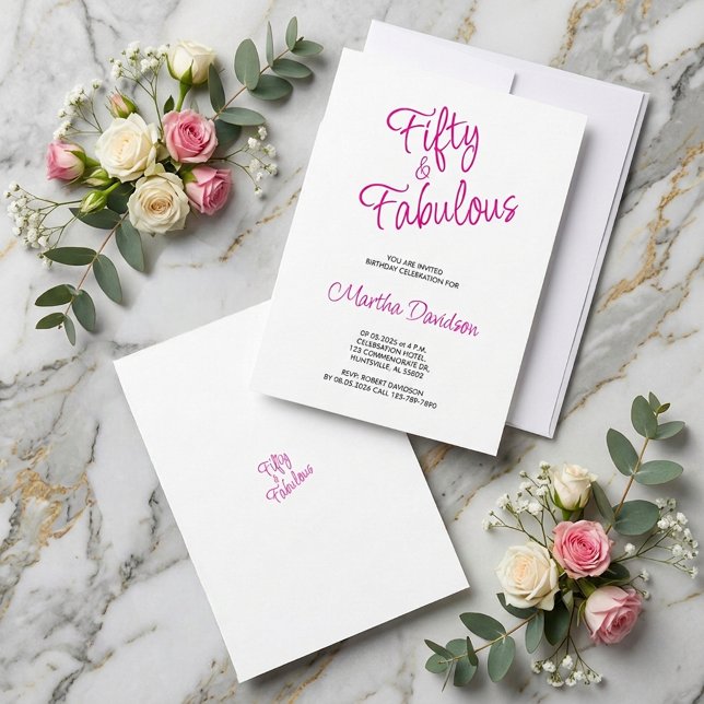 Femtio & Fantastisk Rosa Födelsedagsfirande Inbjudningar (Fifty & Fabulous Pink Birthday Celebration Invitation)