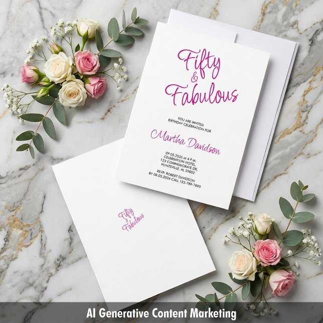 Femtio & Fantastisk Rosa Födelsedagsfirande Inbjudningar (Fifty & Fabulous Pink Birthday Celebration Invitation)