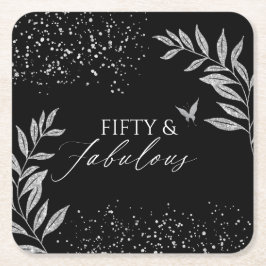 Femtio & Fantastisk Svart Glam 50-årsdag Underlägg Papper Kvadrat
