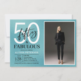 Femtio & Fantastisk Teal Script 50-års födelsedags Inbjudningar