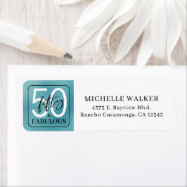 Femtio & Fantastisk Teal Script 50-årsdag Returadress Etikett