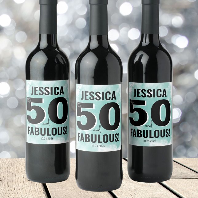 Femtio fantastiska 50-årsdag vinflaska etikett (Modern Fifty Fabulous 50th Birthday Wine Label)