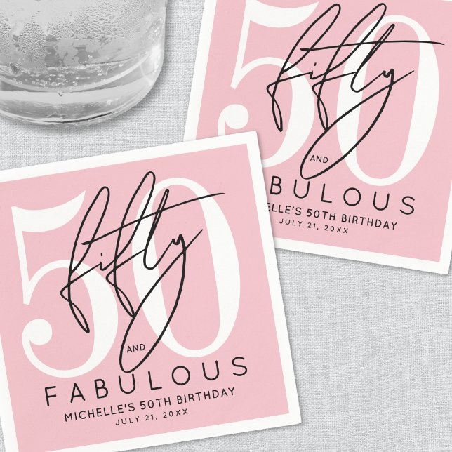 Femtio fantastiska rosa 50-årsfest pappersservett (Fifty And Fabulous Modern 50th Birthday Party Napkins)