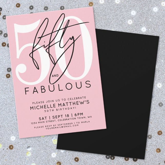 Femtio fantastiska rosa 50-årsfirande inbjudningar (Fifty Fabulous Pink 50th Birthday Invitation)