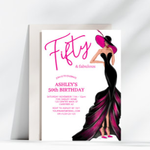 Femtio fantastiska rosa klänning 50-årsdag inbjudningar