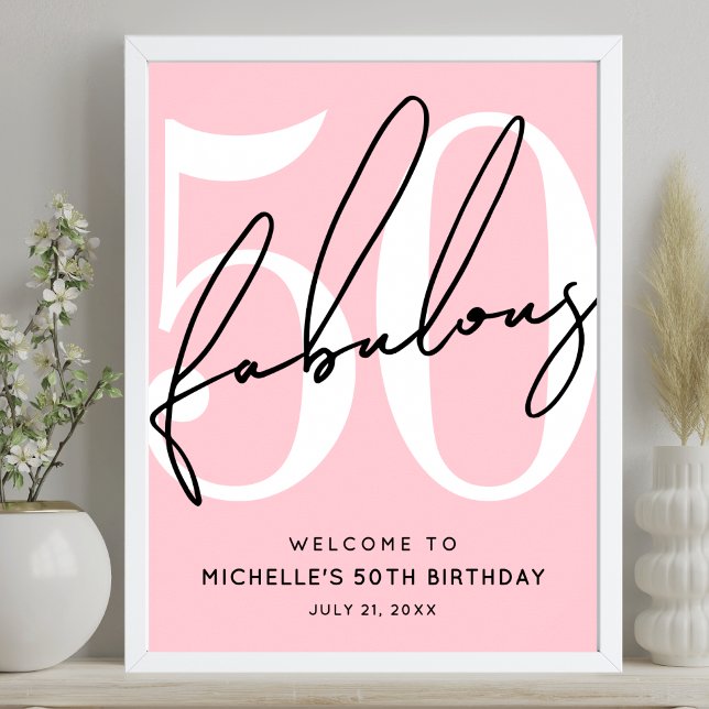 Femtio fantastiska rosablommiga välkomsthälsningar poster (Fifty Fabulous Blush Pink 50th Birthday Welcome Poster)