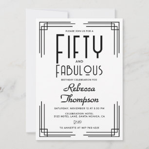 Femtio fantastiska svart-vit Art Deco 50-årsdag Inbjudningar
