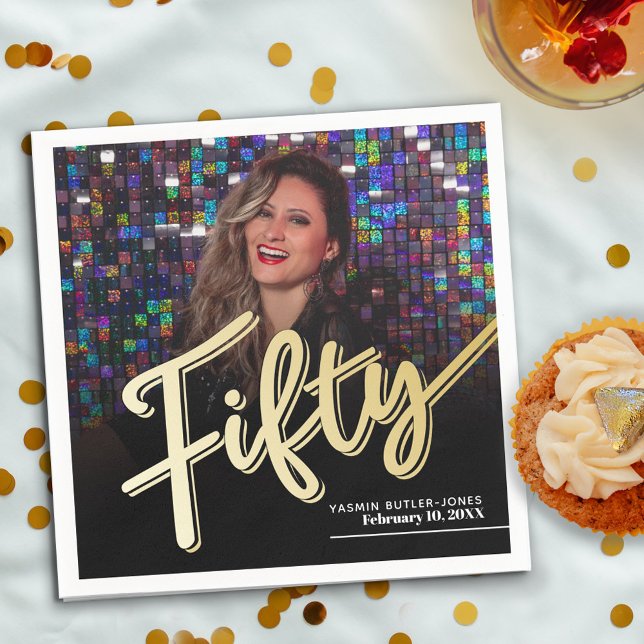 Femtio femtionde anpassningsbarnas fotoskript guld pappersservett (Skapare uppladdad)