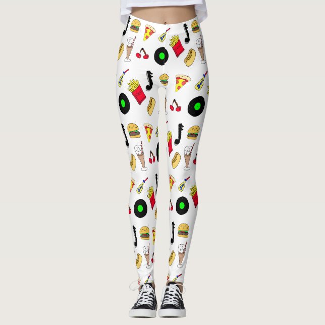 Femtio grafik med Milkshakes, Hett hundar Retro Leggings (Framsida)